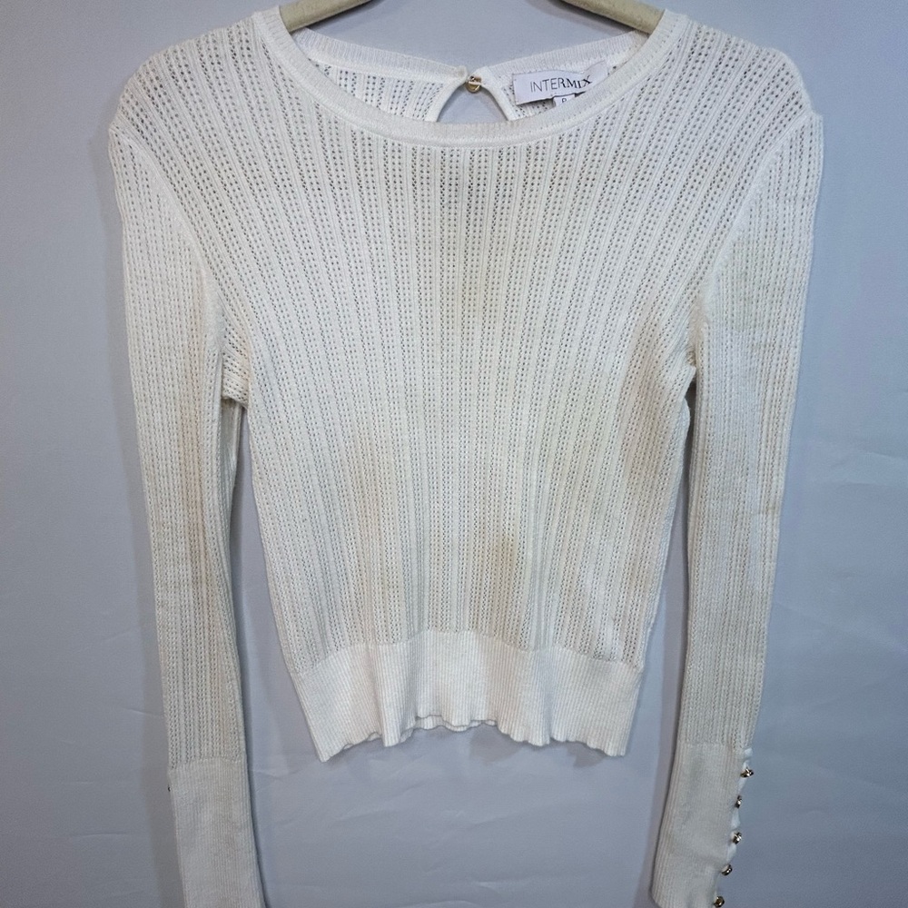 INTERMIX Cream Knit Sweater with Button Cuffs